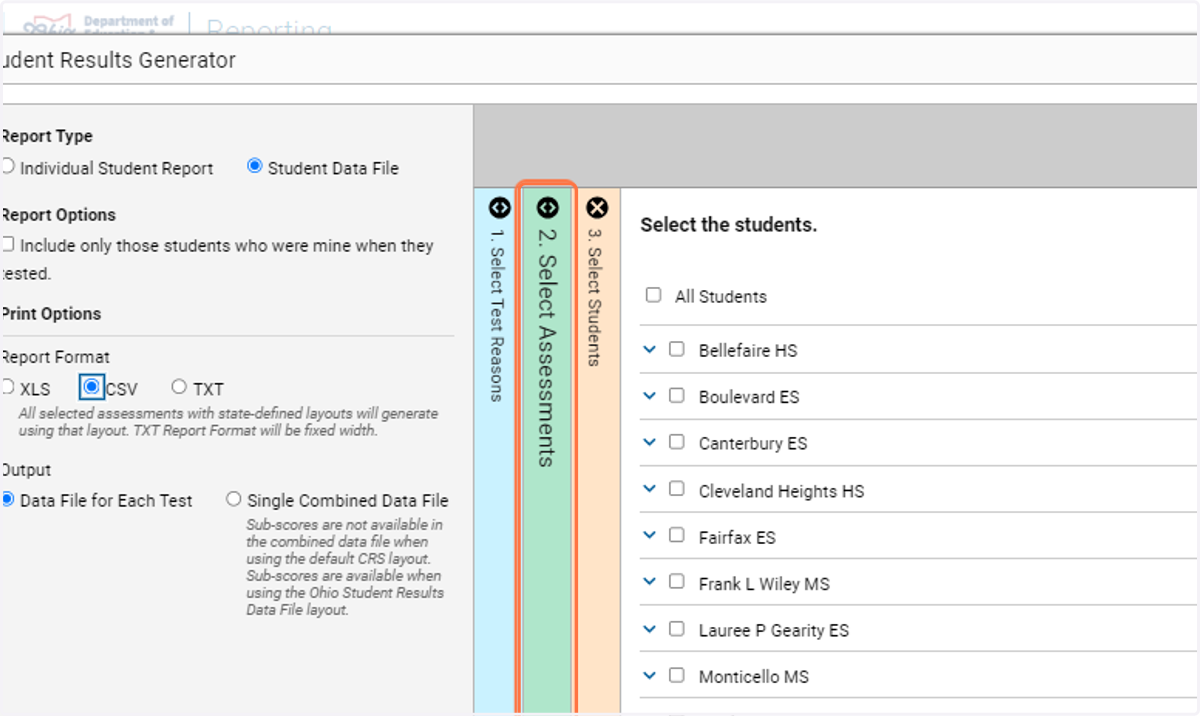 Click on 2. Select Assessments