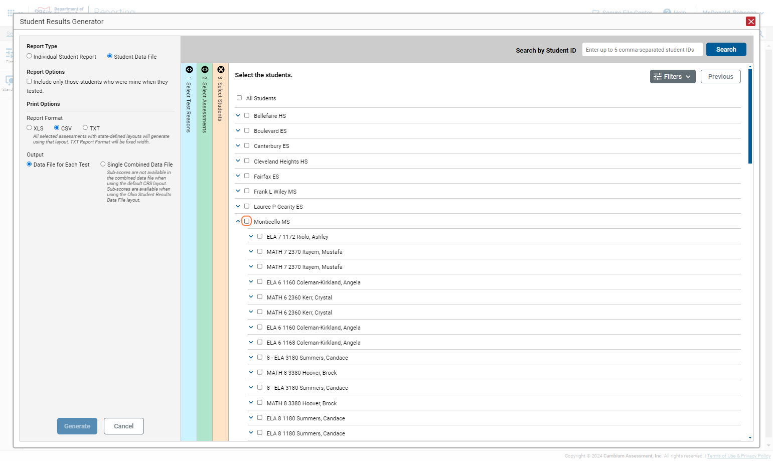 Select the teacher you want to view results for