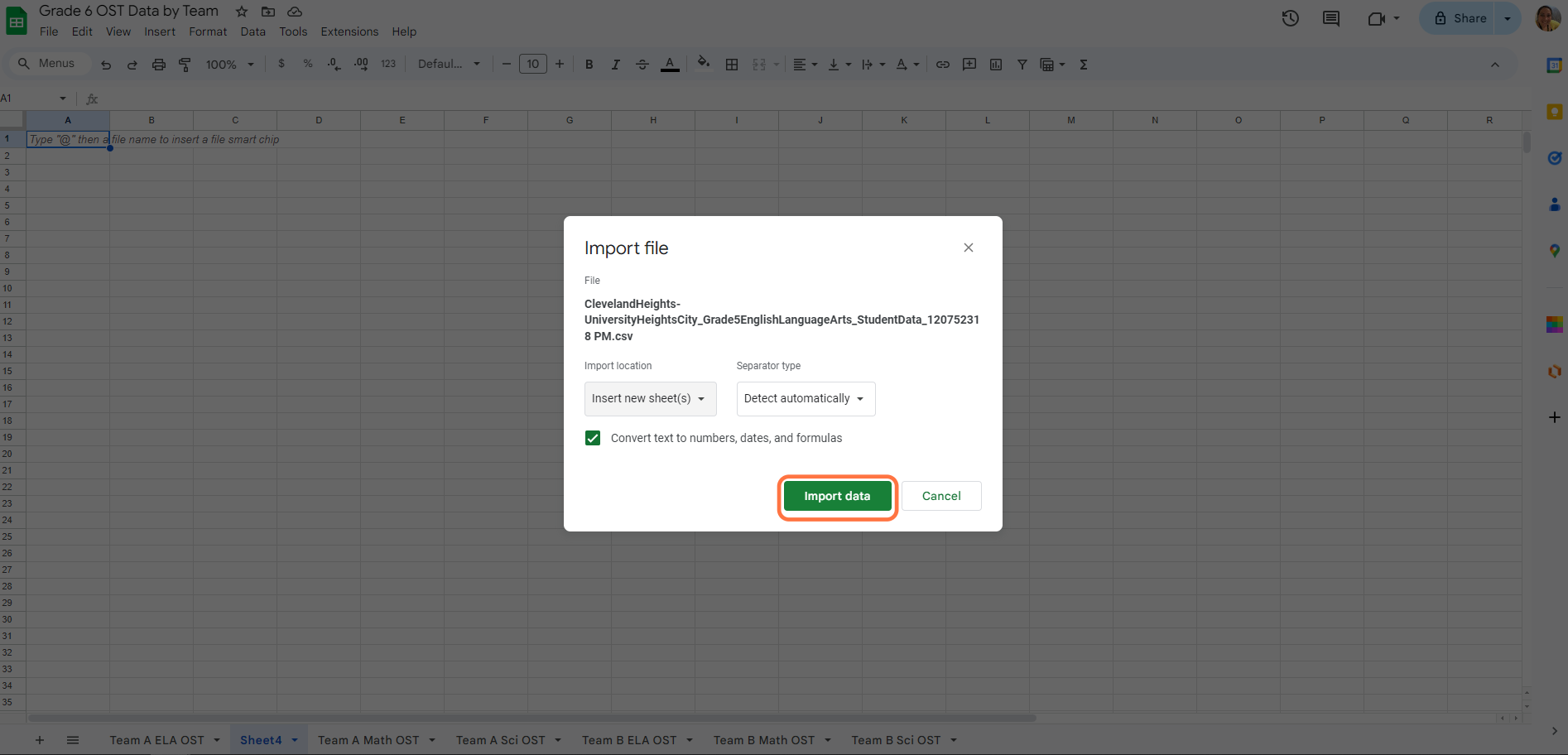 Select Insert New Sheet(s) and Import Data