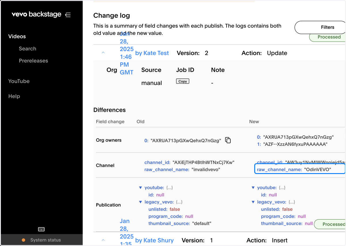 And looking at the channel field for the update