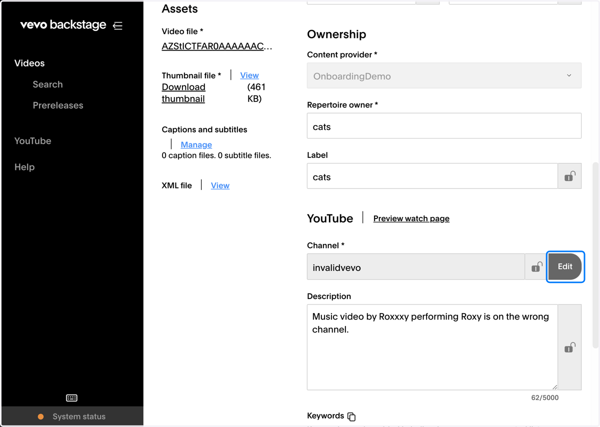 Scroll down to the channel field and hit edit