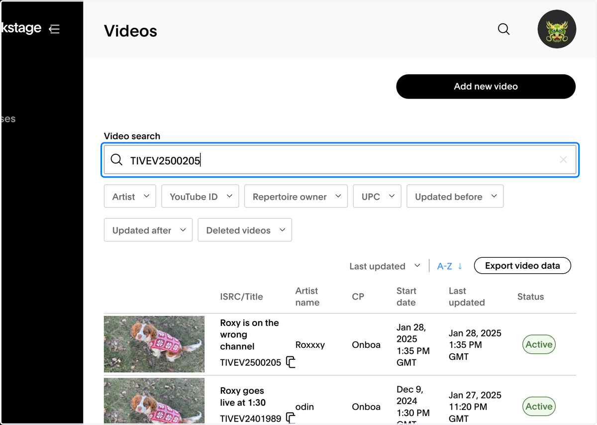 Search for the video you wish to update in the video search