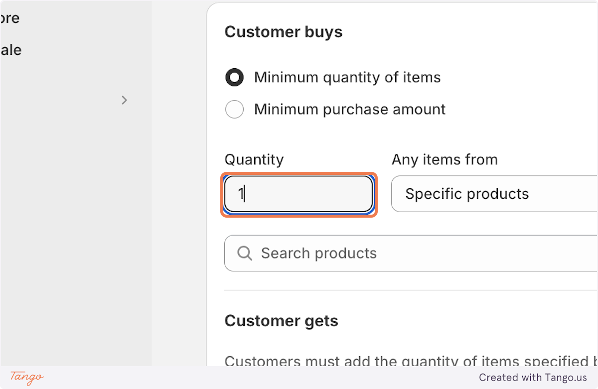 Enter the quantity of items you want your customers to purchase to qualify for the free item.