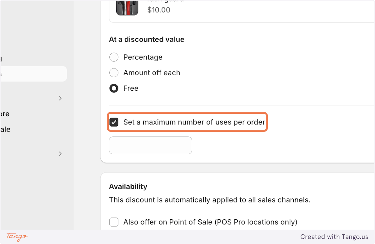 Set a maximum number of uses per order