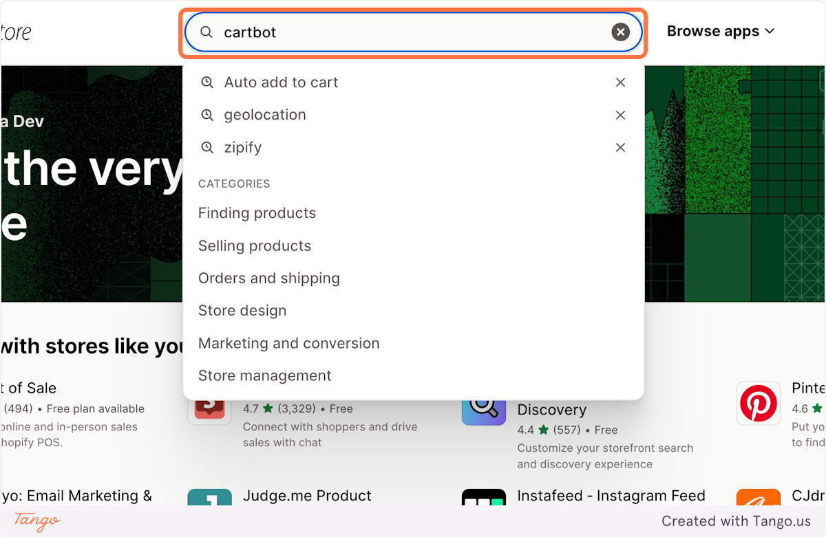 Search for the app "cartbot"