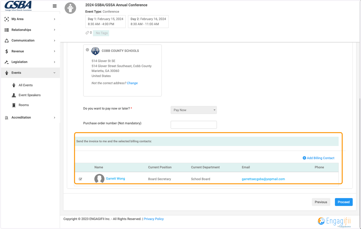 Check on Billing Contact
