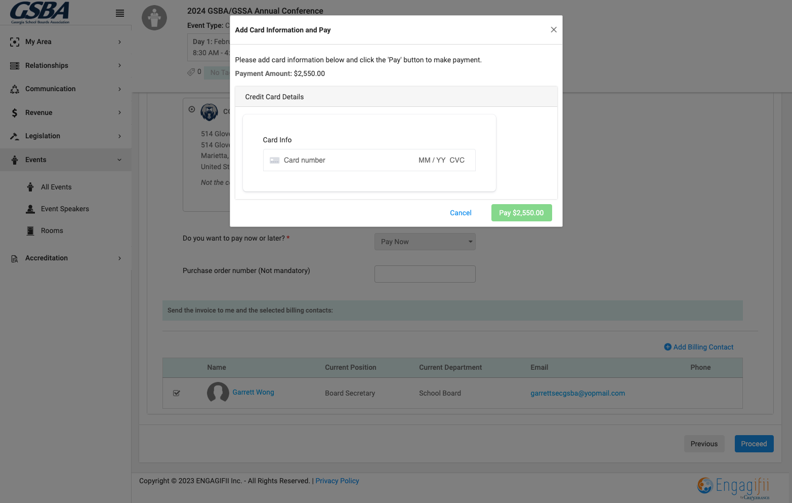 Enter Credit Card information into Pop Up window