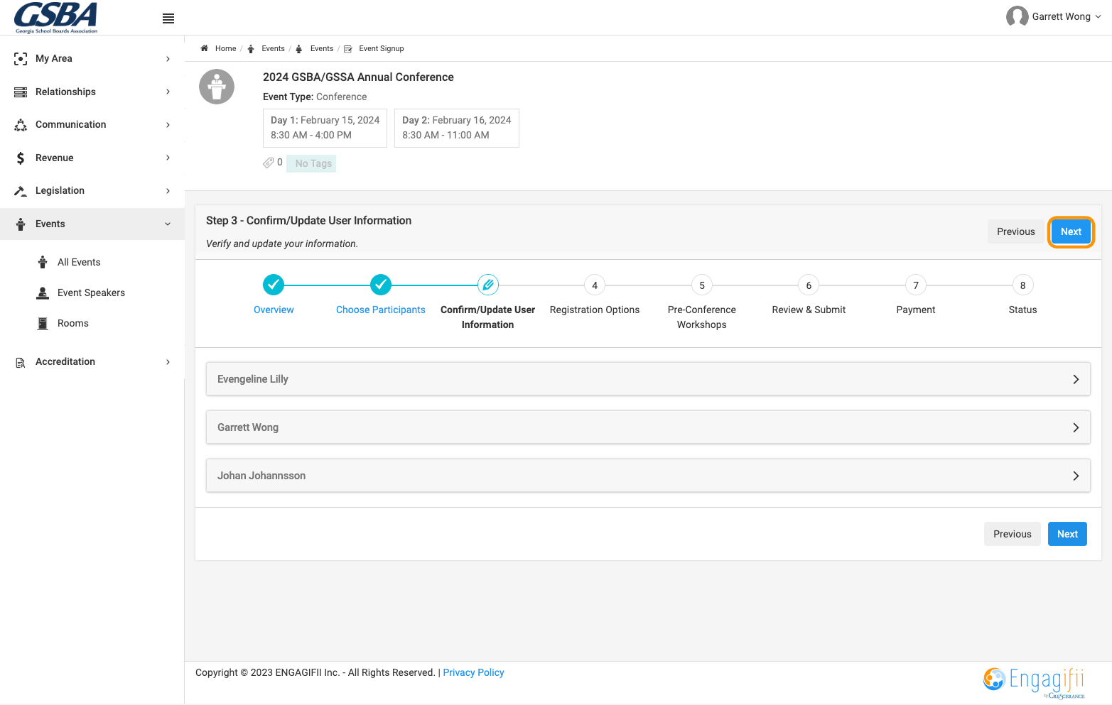 You can view those members details and make any profile updates or simply click on Next