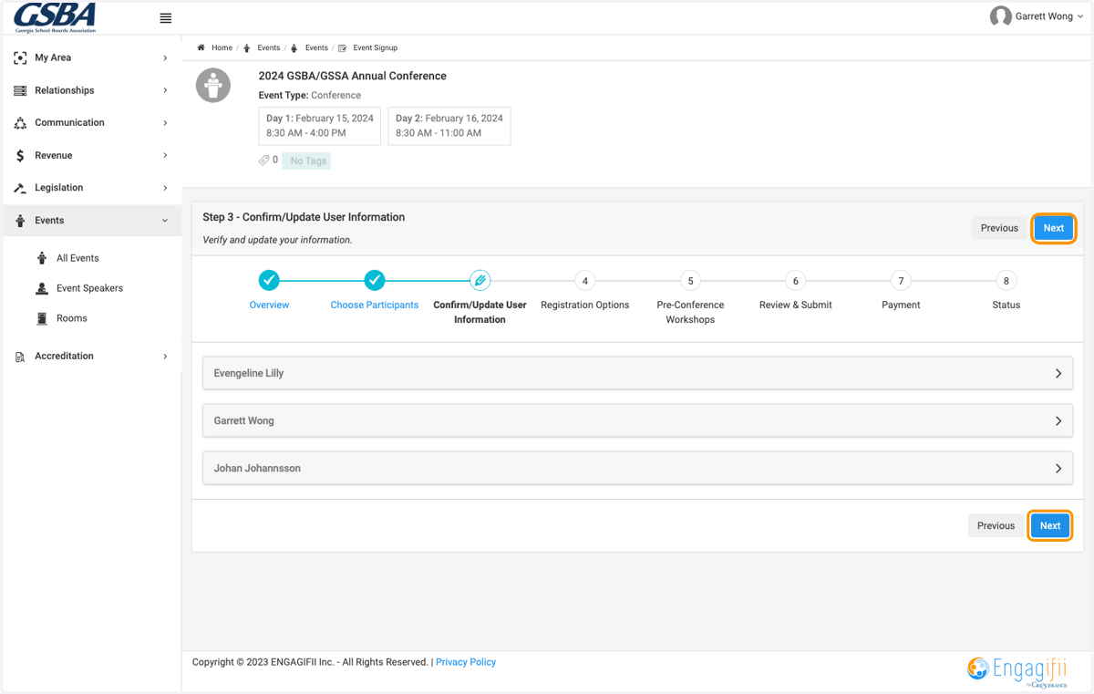 You can view those members details and make any profile updates or simply click on Next