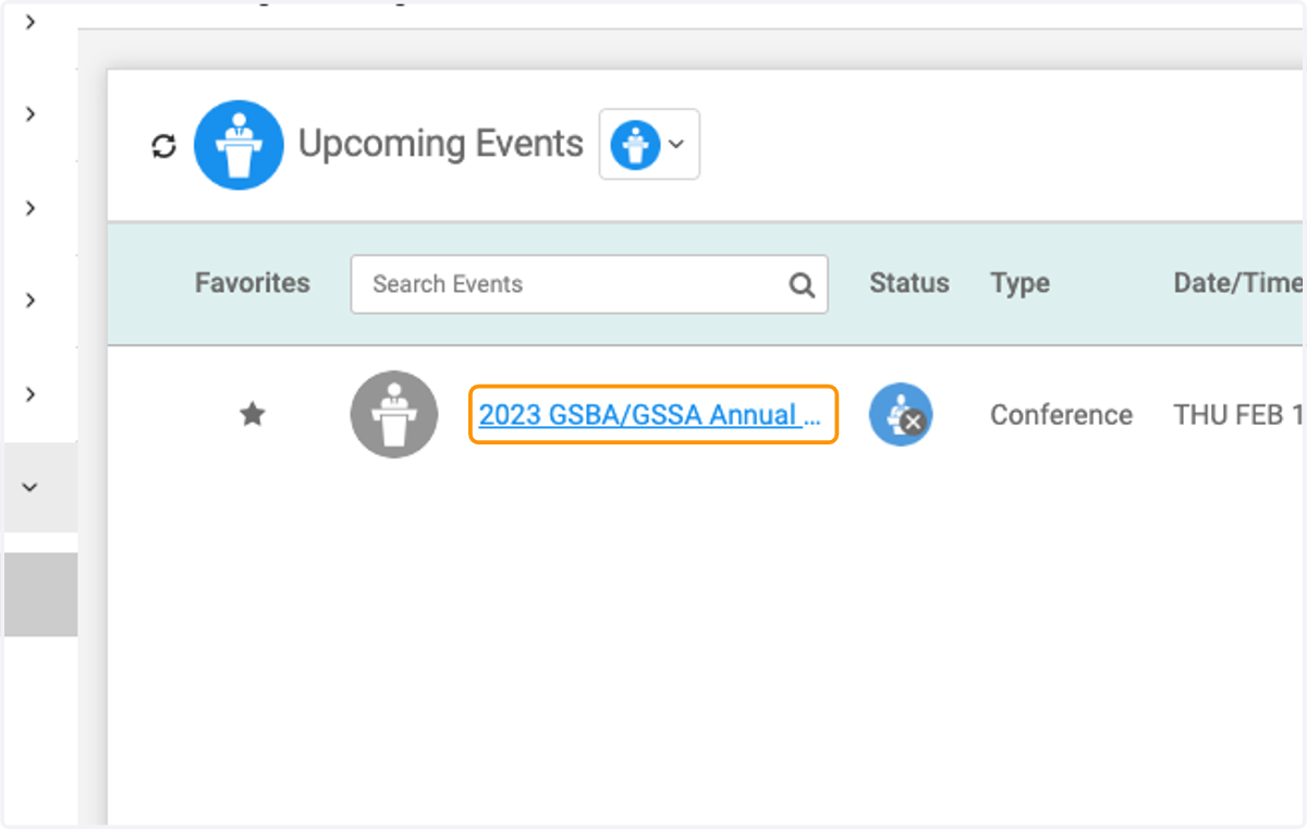 Click on the event you wish to register for