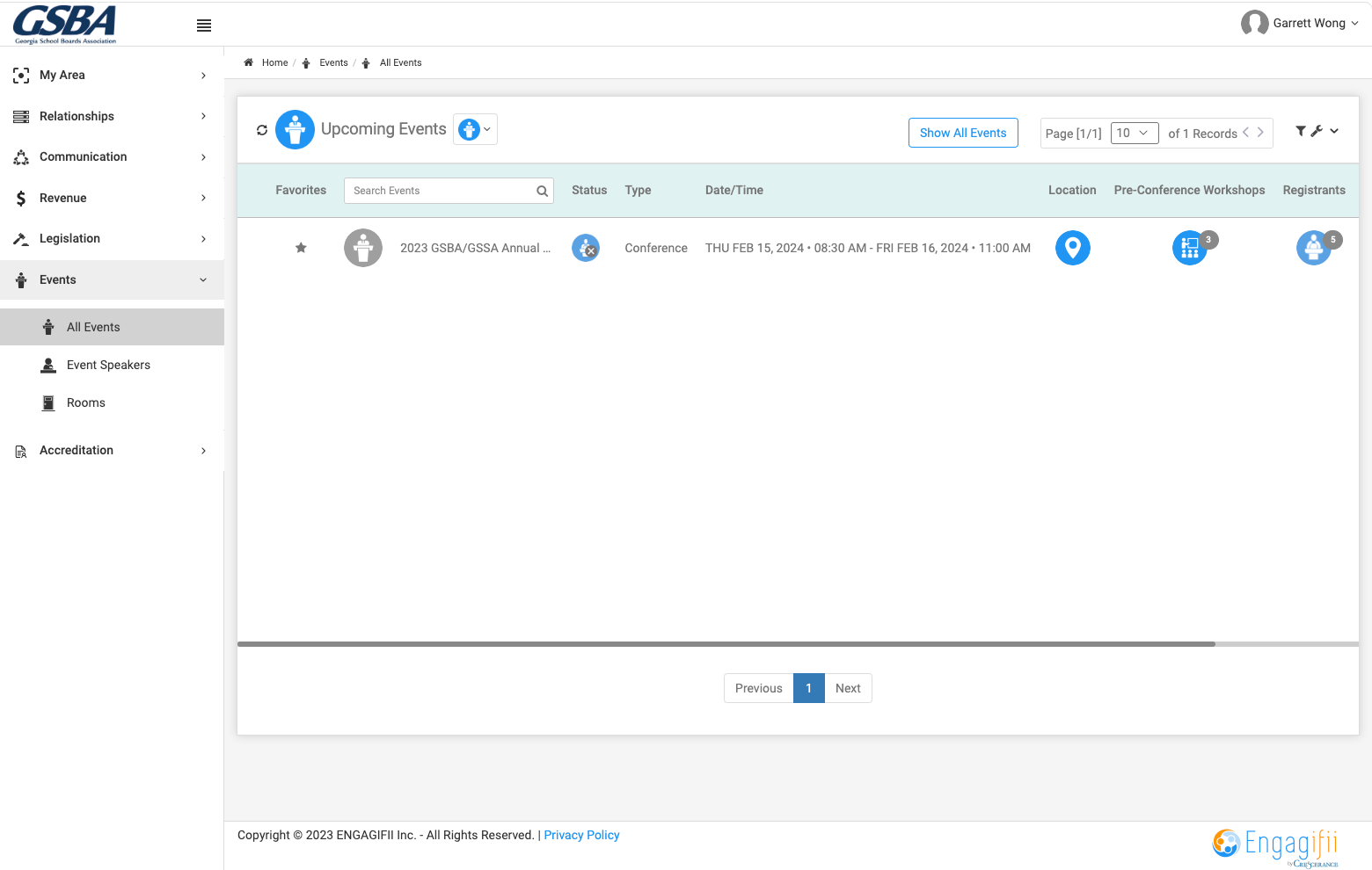 Click on Events, All Events