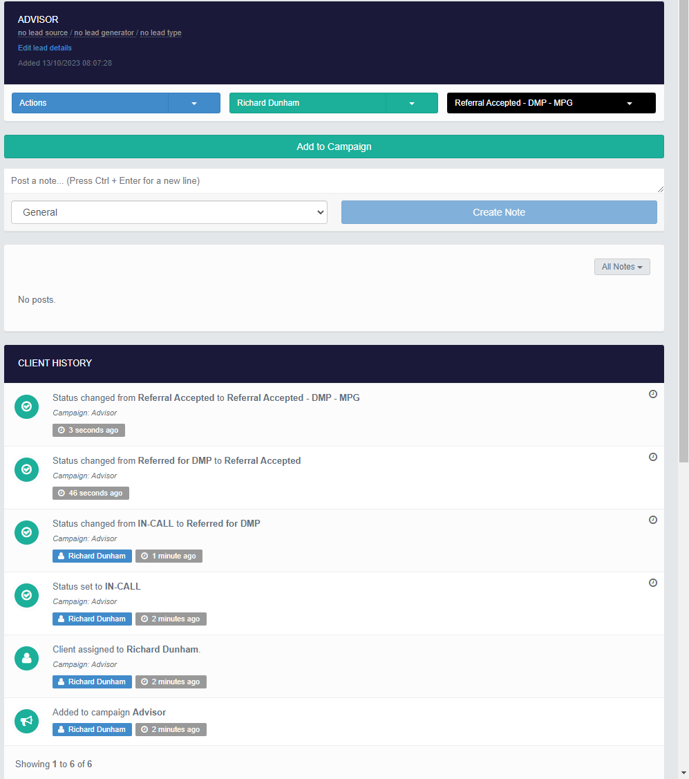 Status will then automatically change from Referral Accepted to Referral Accepted - DMP - MPG or DSS this is where you will send the client