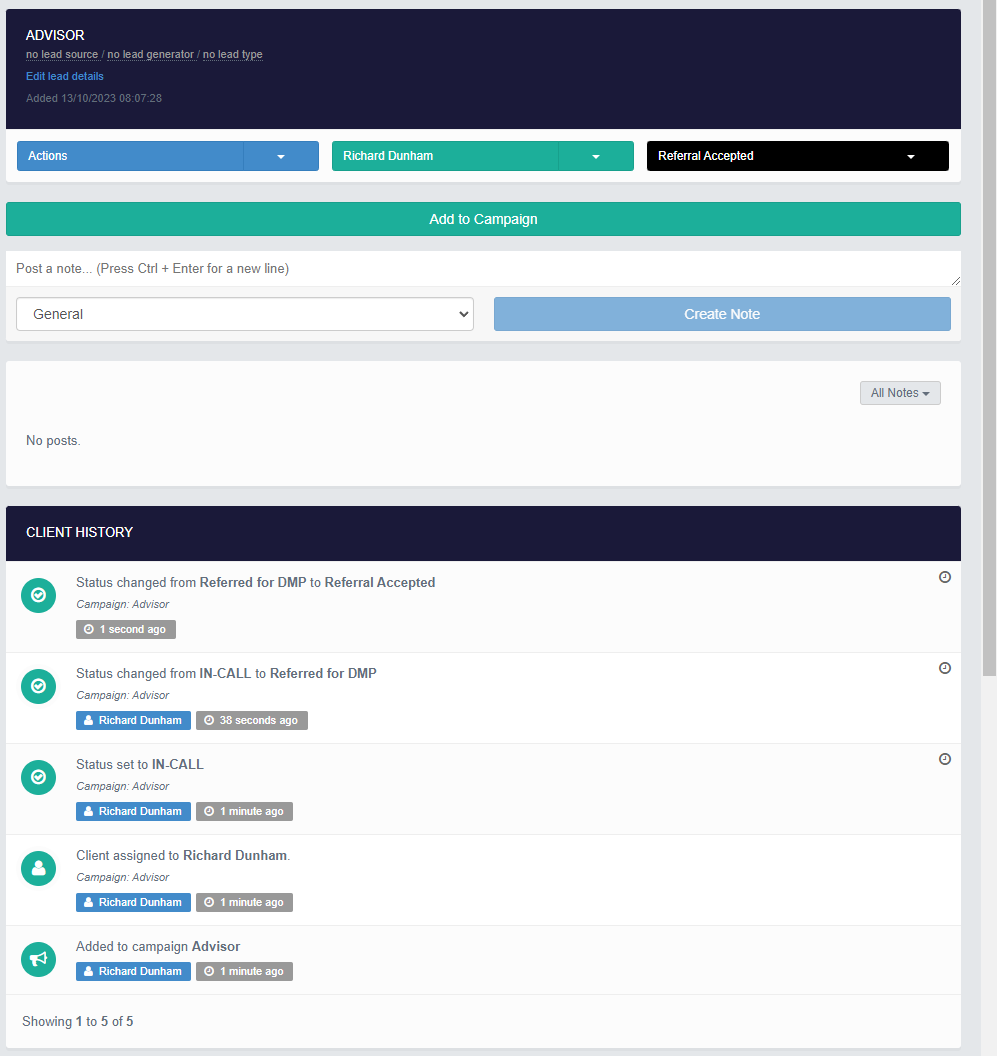 Status will automatically change from Referred for DMP to Referral Accepted…