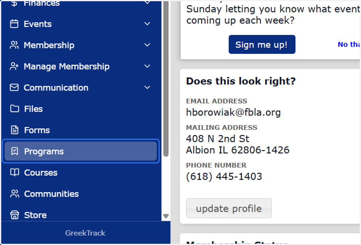 In CONNECT, click on Programs