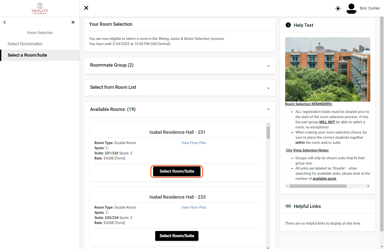 Click on Select Room/Suite