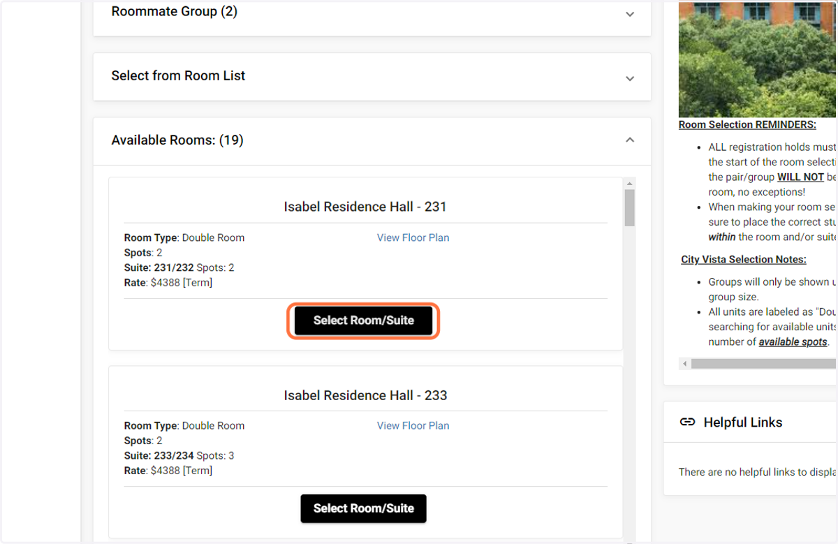 Click on Select Room/Suite