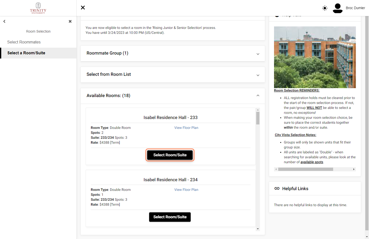 Click on Select Room/Suite