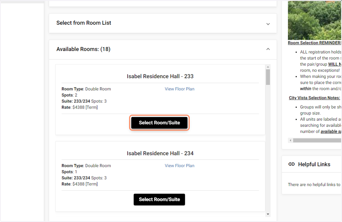 Click on Select Room/Suite