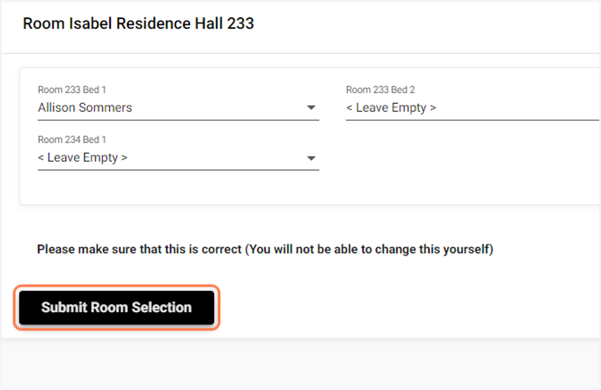 Click on Submit Room Selection