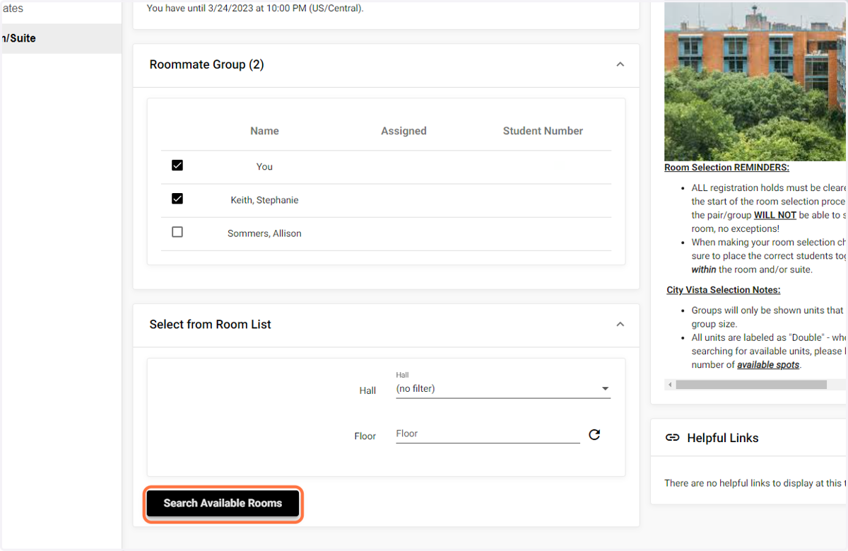 Click on Search Available Rooms