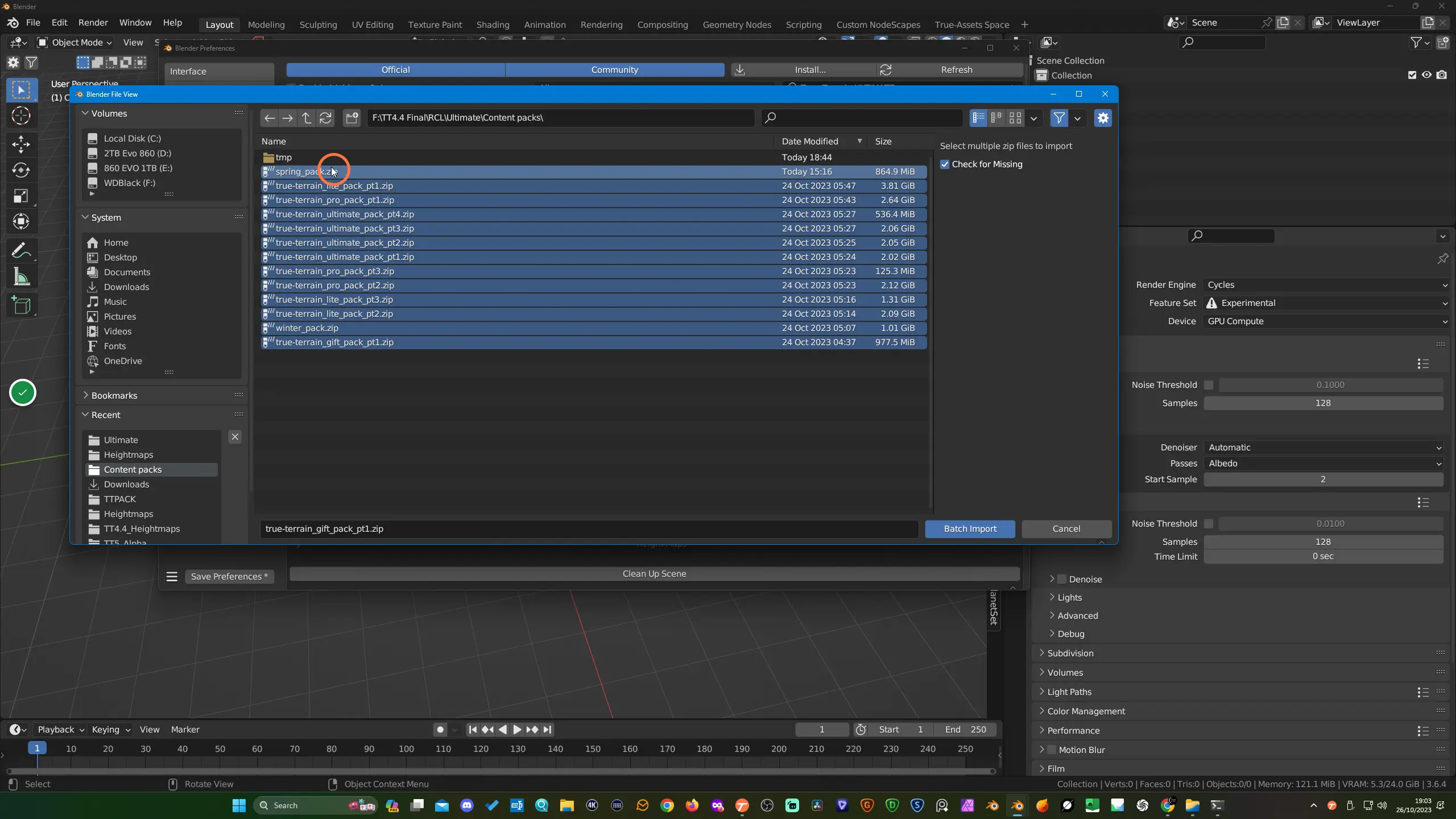 Shift-select the content packs you wish to install