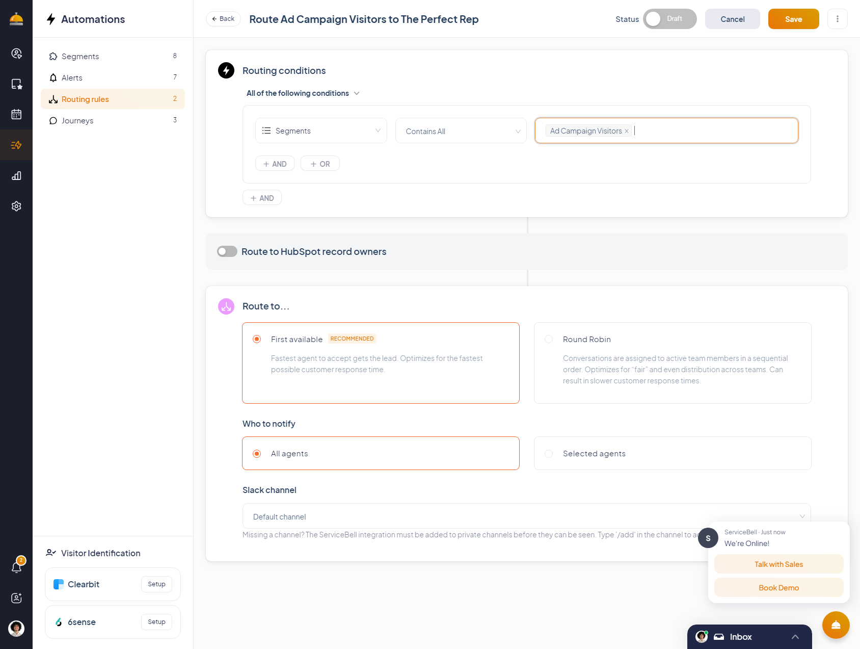 Toggle "Route to HubSpot record owners"