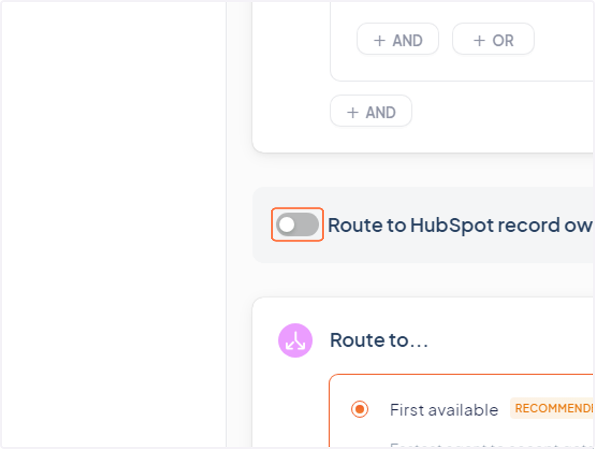 Toggle "Route to HubSpot record owners"