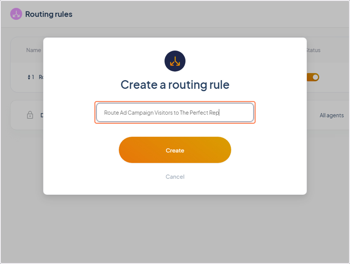 Name it something like: "Route Ad Campaign Visitors to The Perfect Rep" — and click create