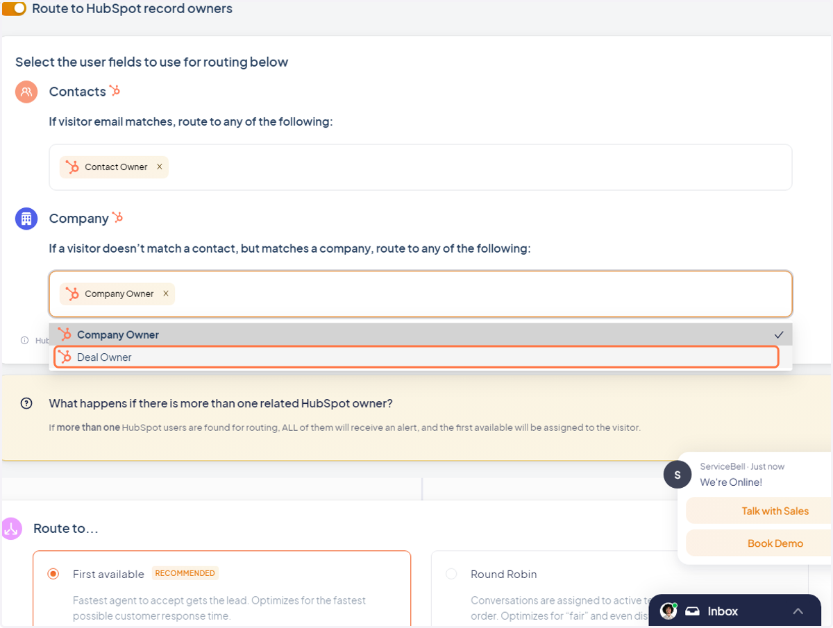 Select "Company Owner" & "Deal Owner" under the "Company" section.