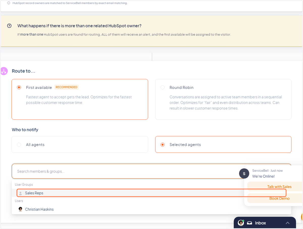 Select the user group for your sales reps