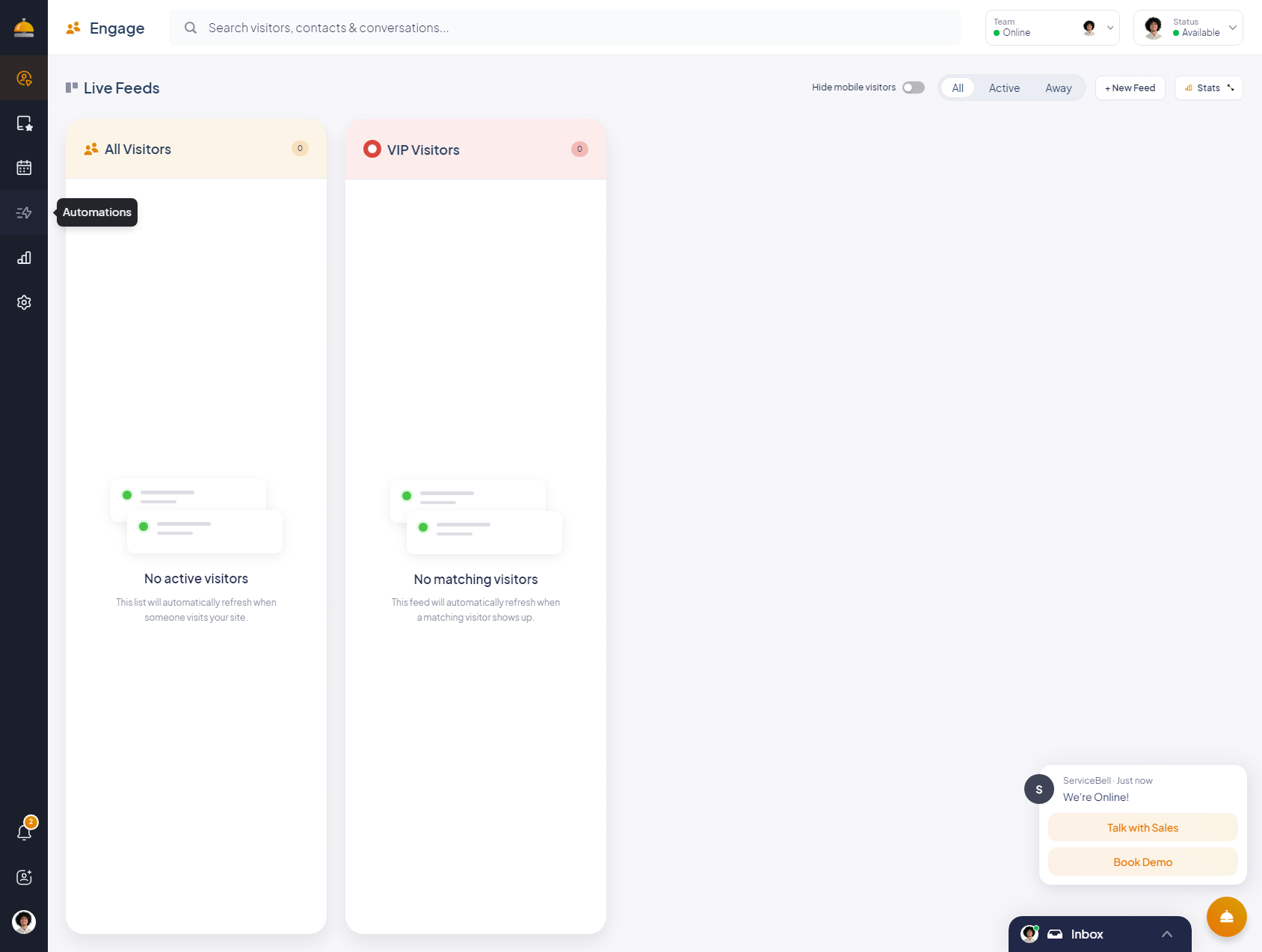 Click on the "Automations" tab on the left sidebar.