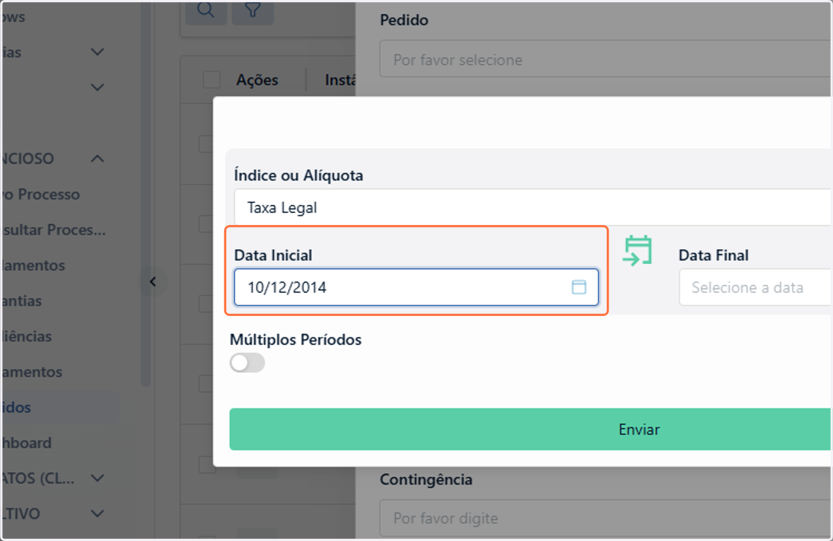 Com índice escolhido, o próximo passo é escolher a data inicial do cálculo de correção