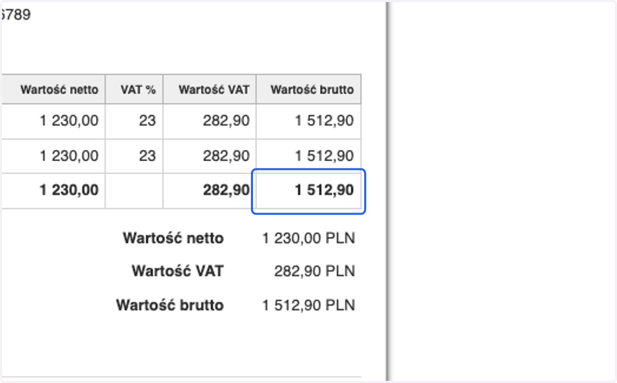 Pełna wartość faktury 1 512,90 PLN