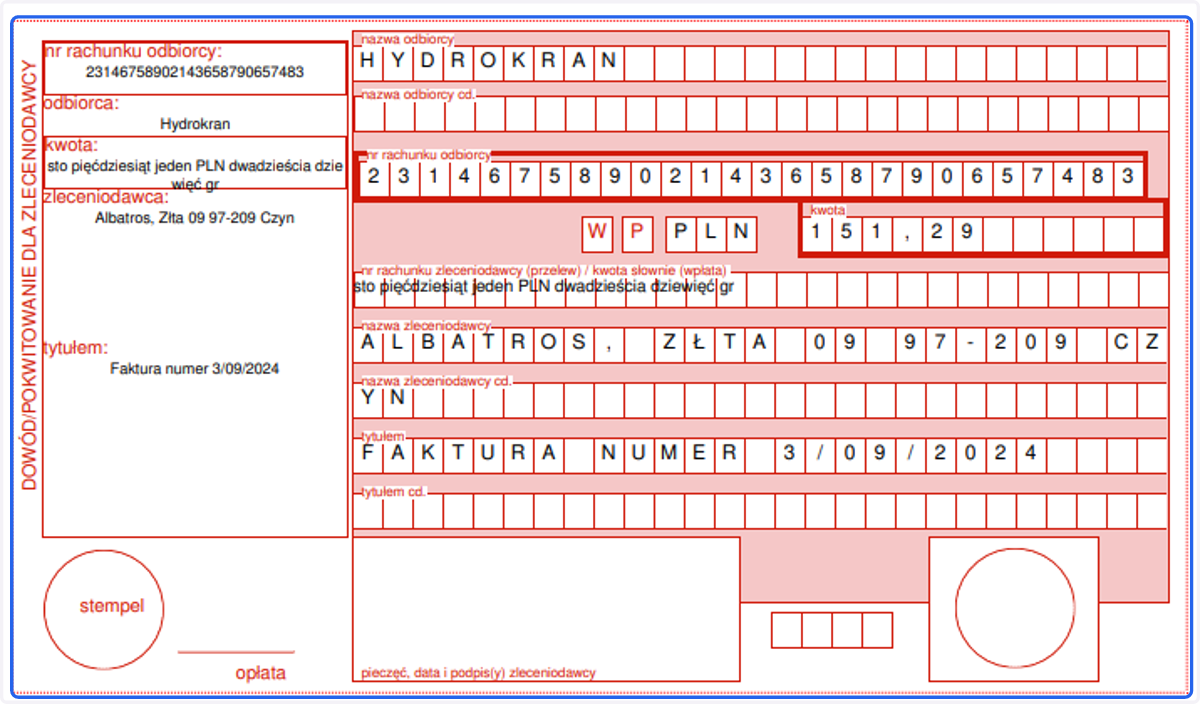 Program automatycznie pobierze plik PDF z drukiem przekazu na Twój dys