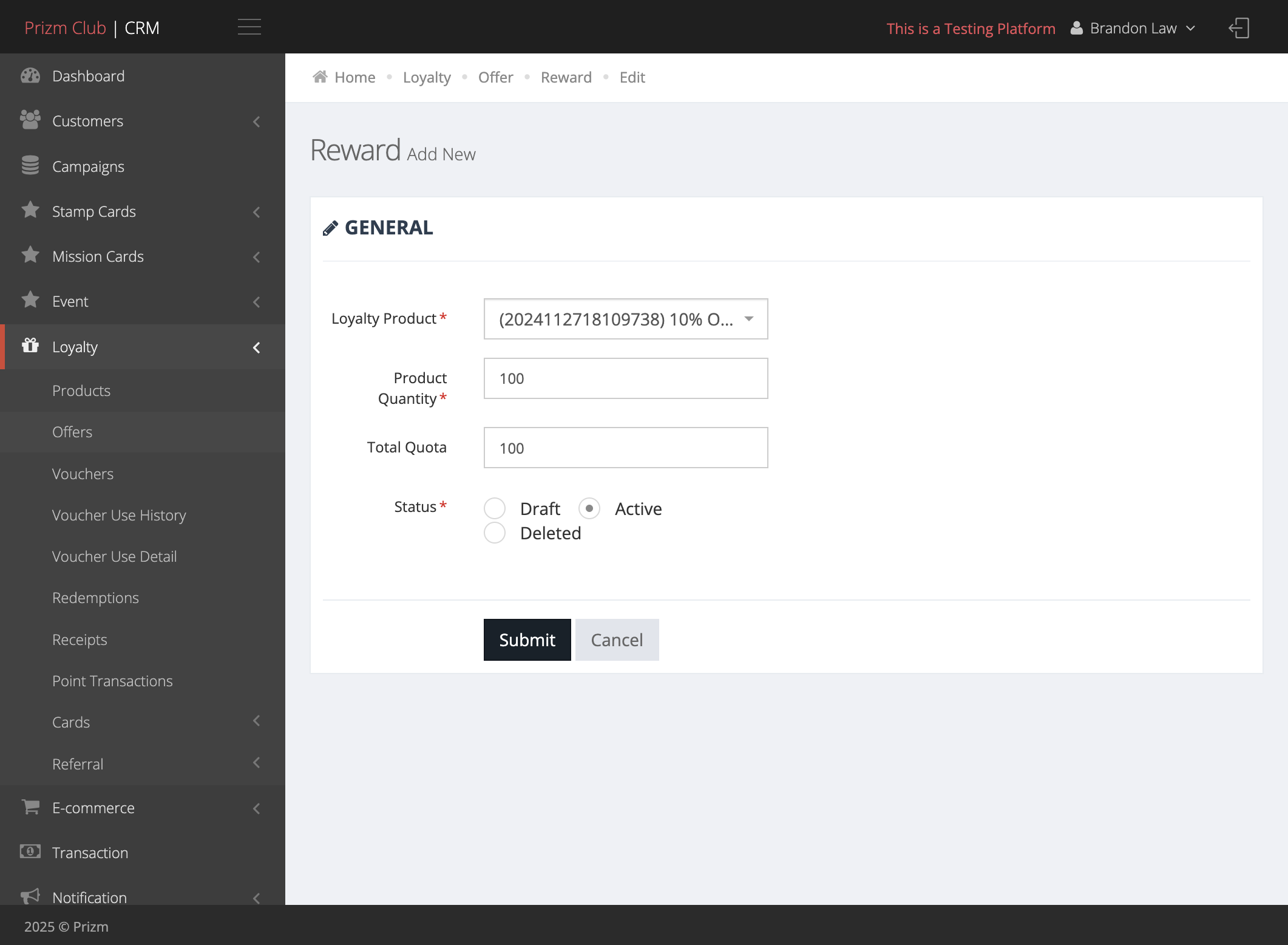 Select Active and click on Submit