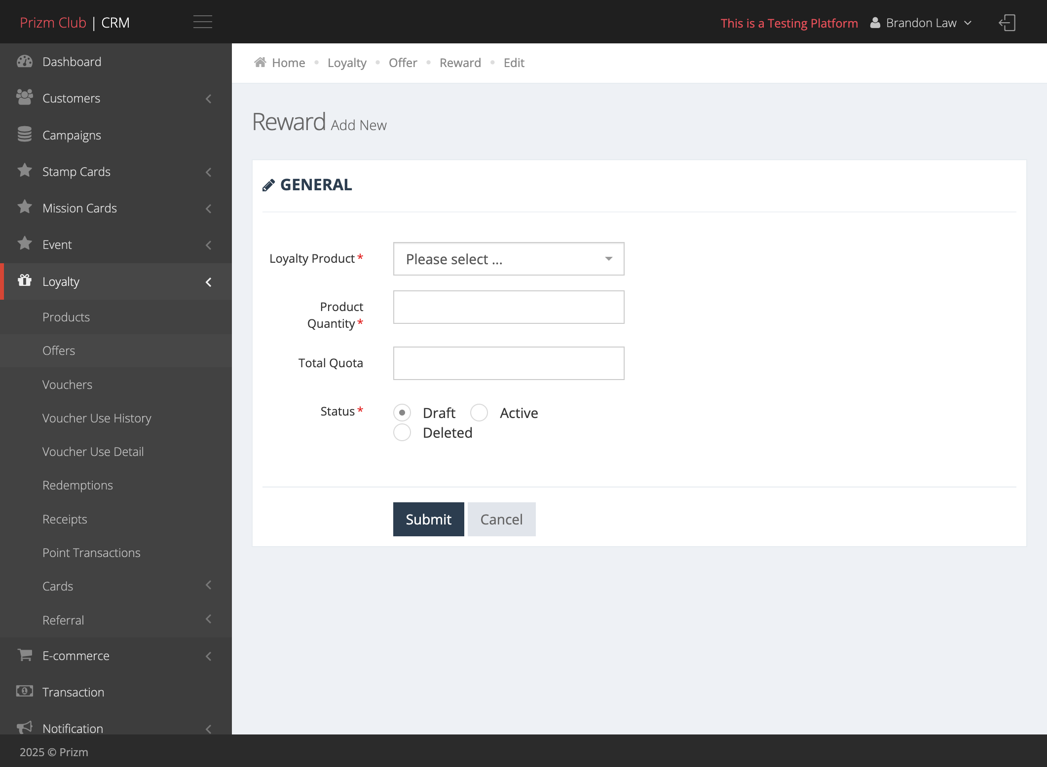 Select the Loyalty Product that you would like to use as the Welcome Gift.