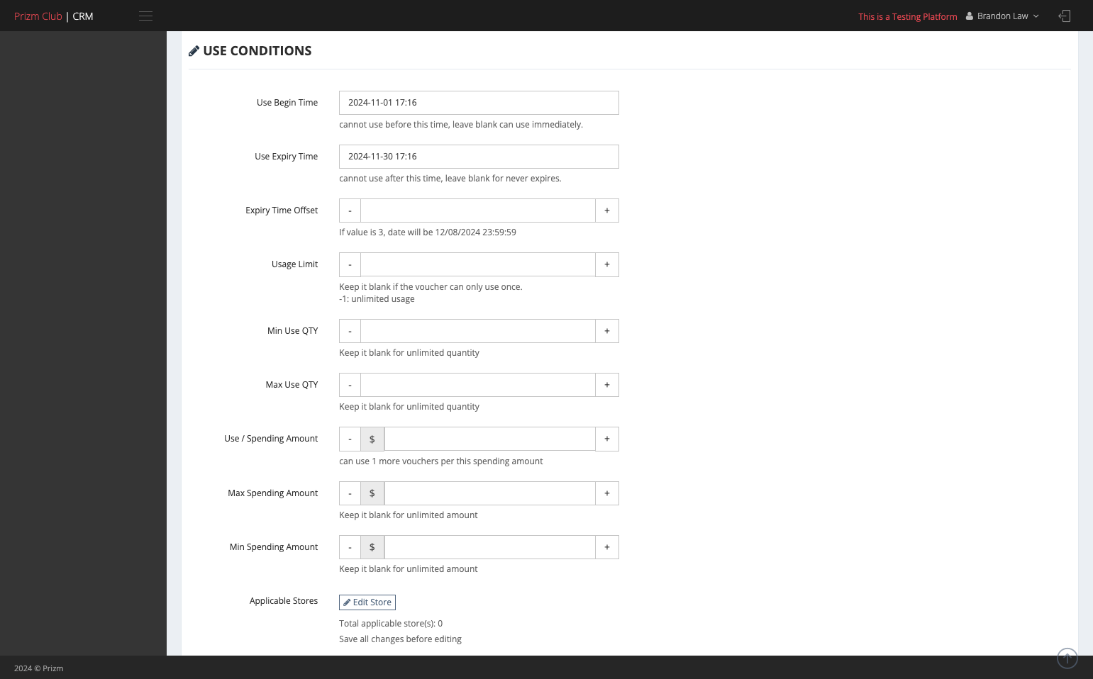 Fill in Use Condition