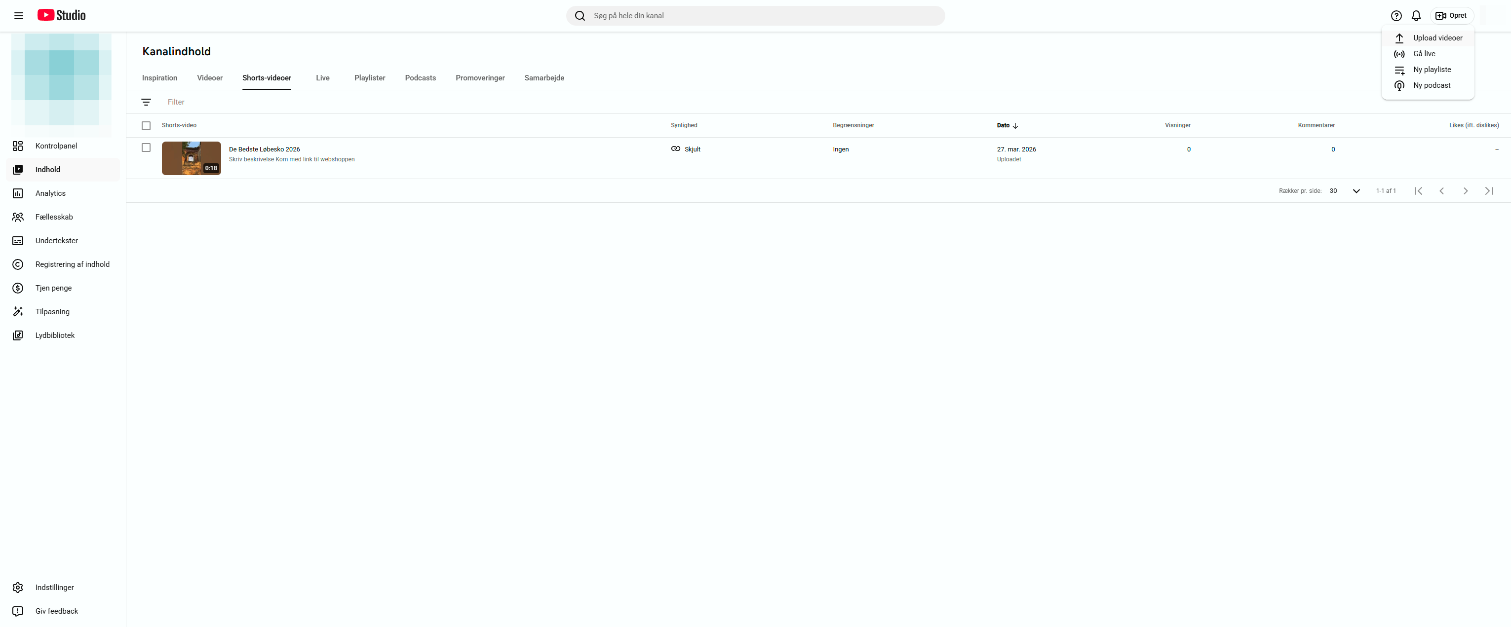Klik på Upload videoer