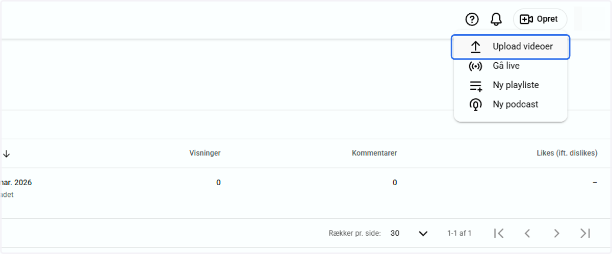 Klik på Upload videoer