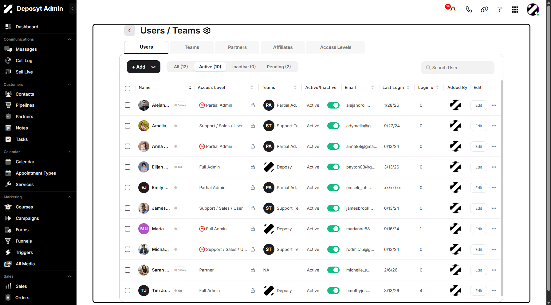 Step 7: You will then be taken to the Users/Teams section, where you can view all your users, teams, partners, and affiliates.