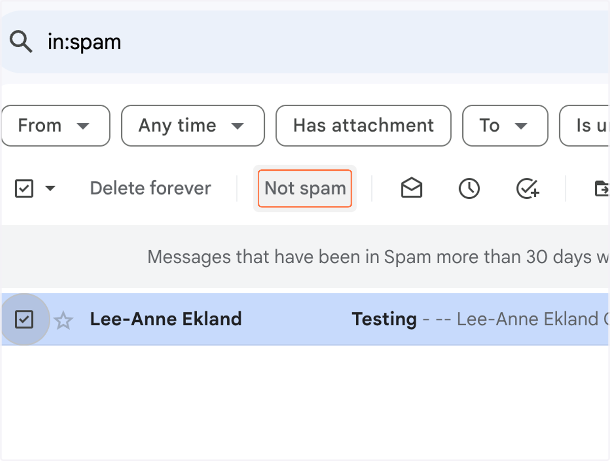 Click on Not spam