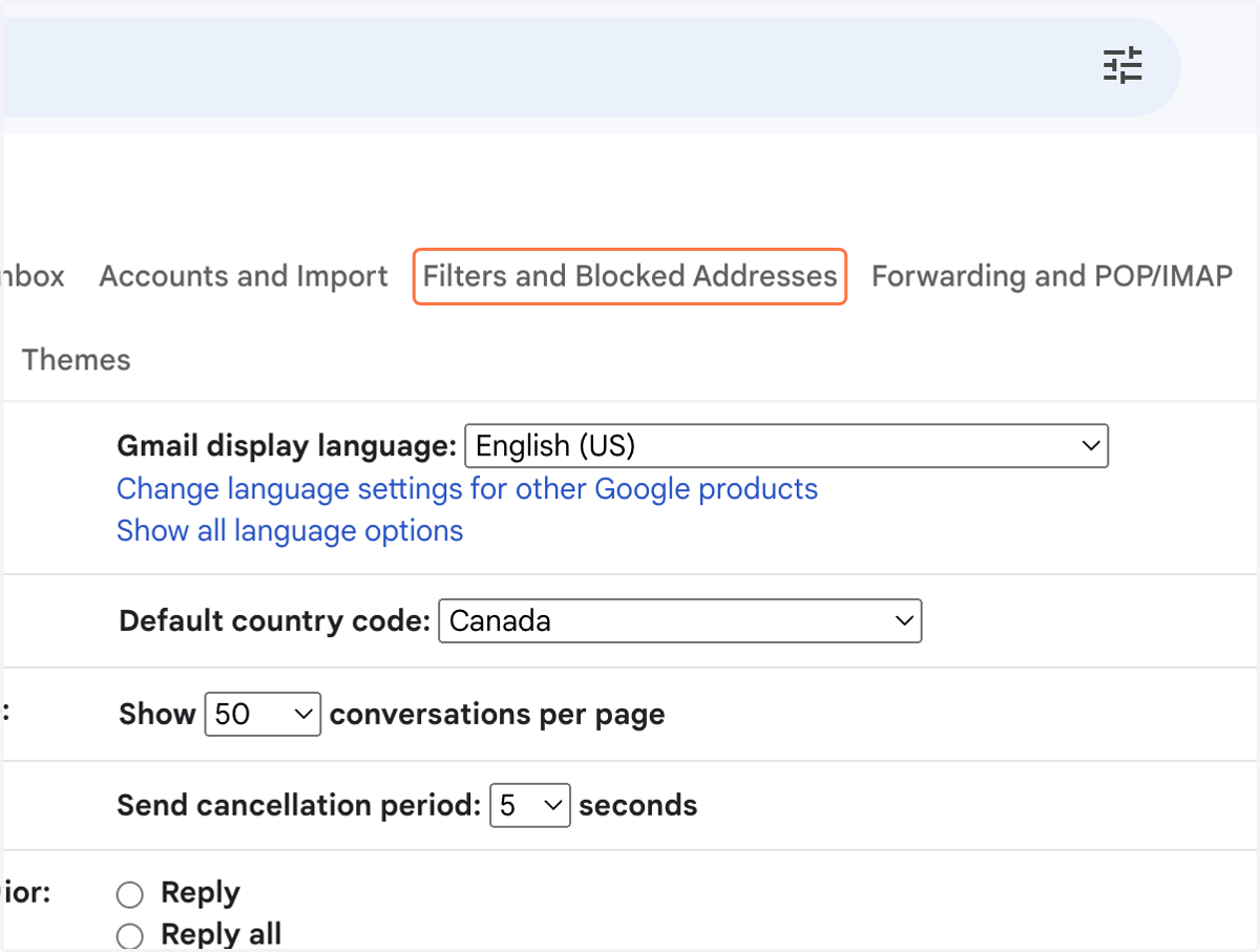 Click on Filters and Blocked Addresses