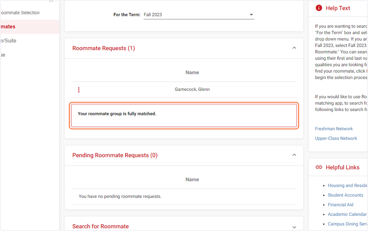 Your Roommate Group is Fully Matched.