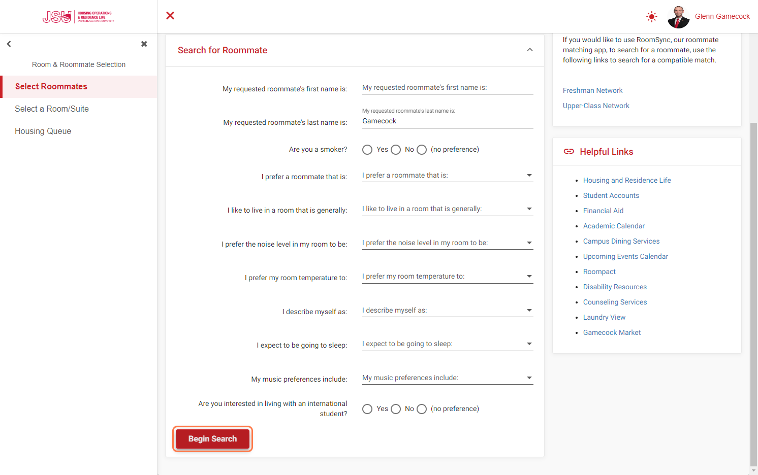 Click on Begin Search