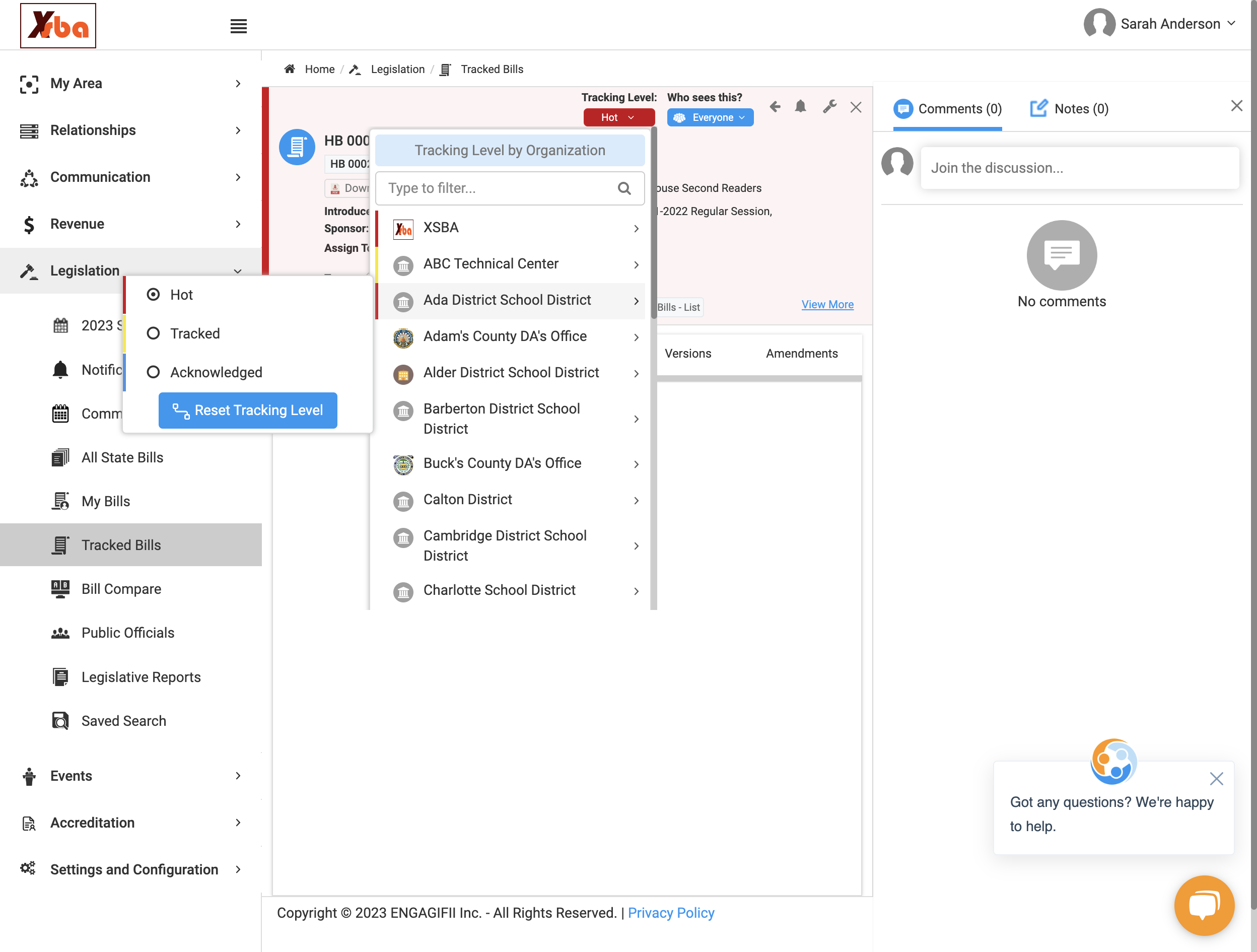 Or you can remove that bill from that organizations tracker by clicking Reset Tracking Level