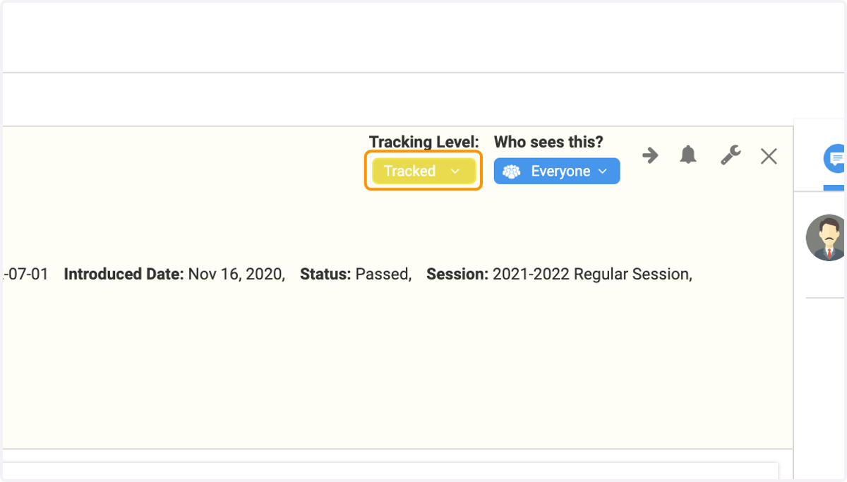 Click on the Tracking Level in the top right