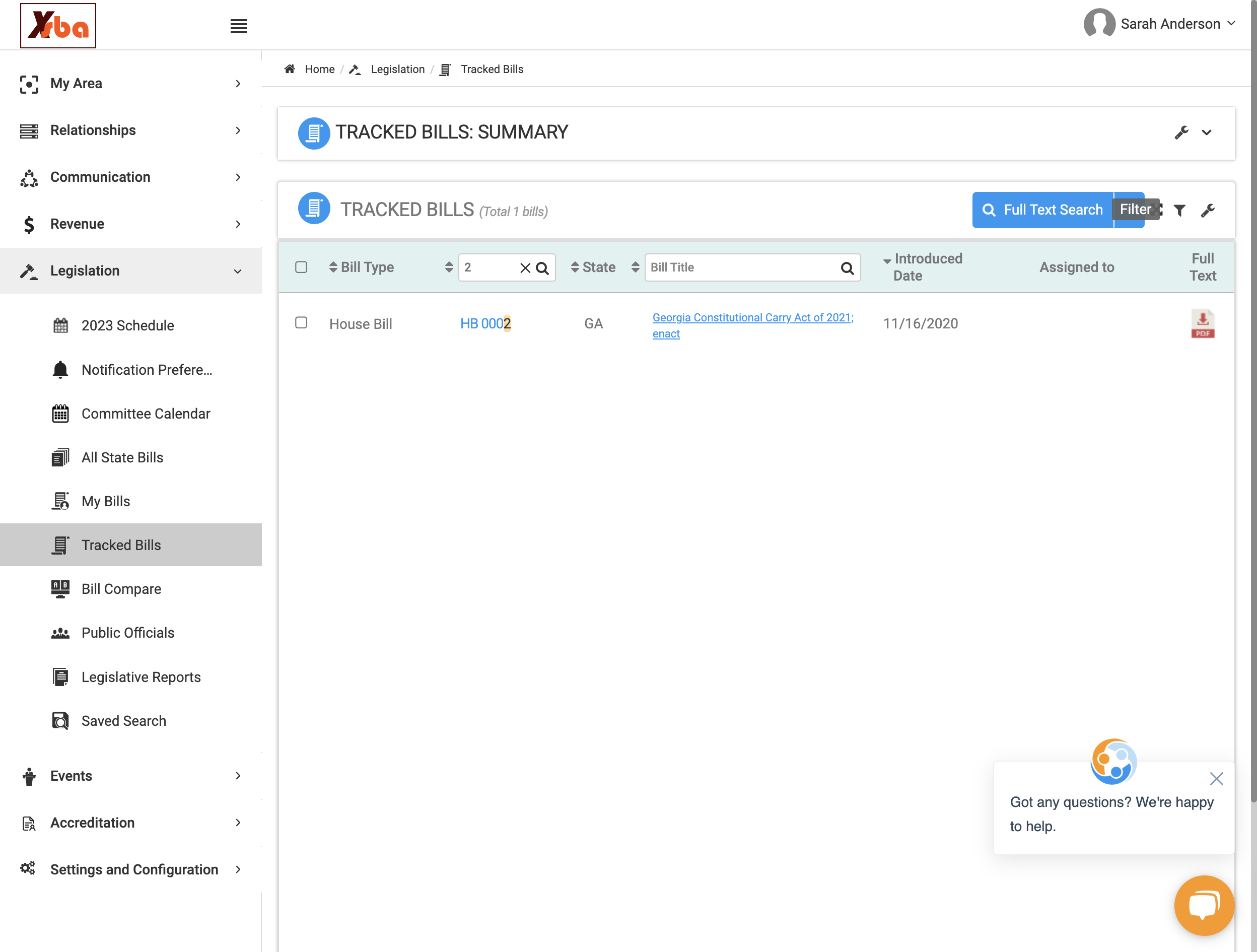 Click on the Filter icon (on your Tracked Bills page)