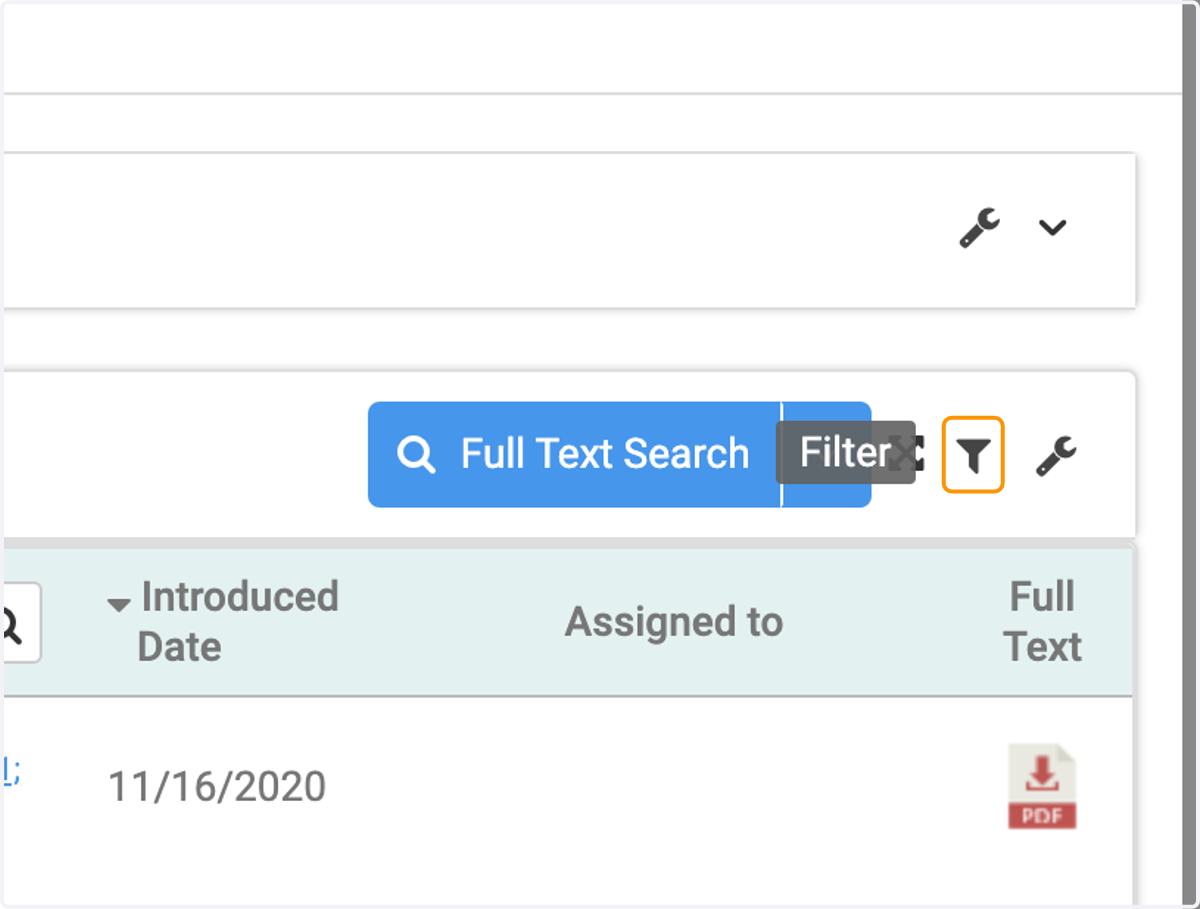 Click on the Filter icon (on your Tracked Bills page)