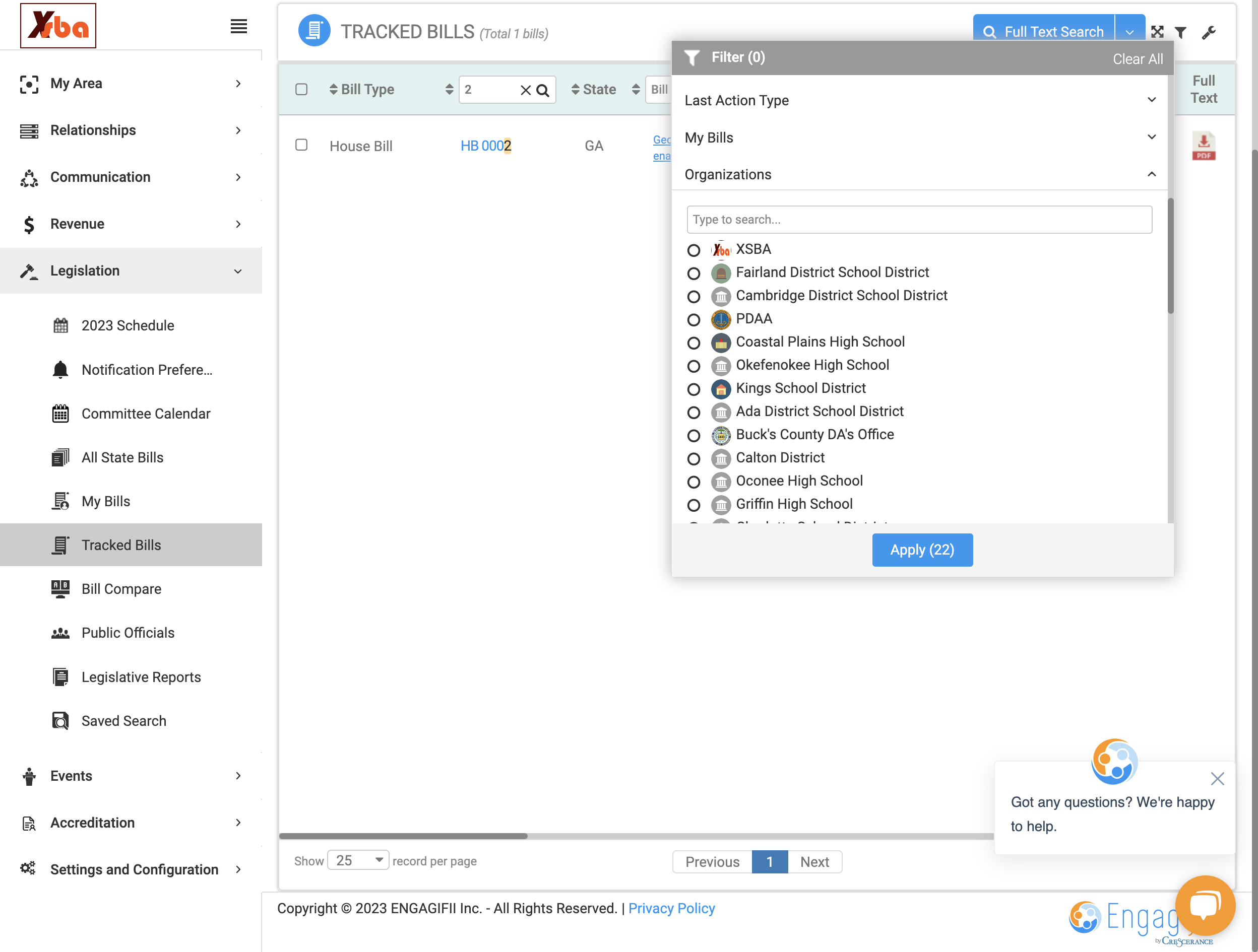 Choose the Organization option, and select the org you'd like to filter by