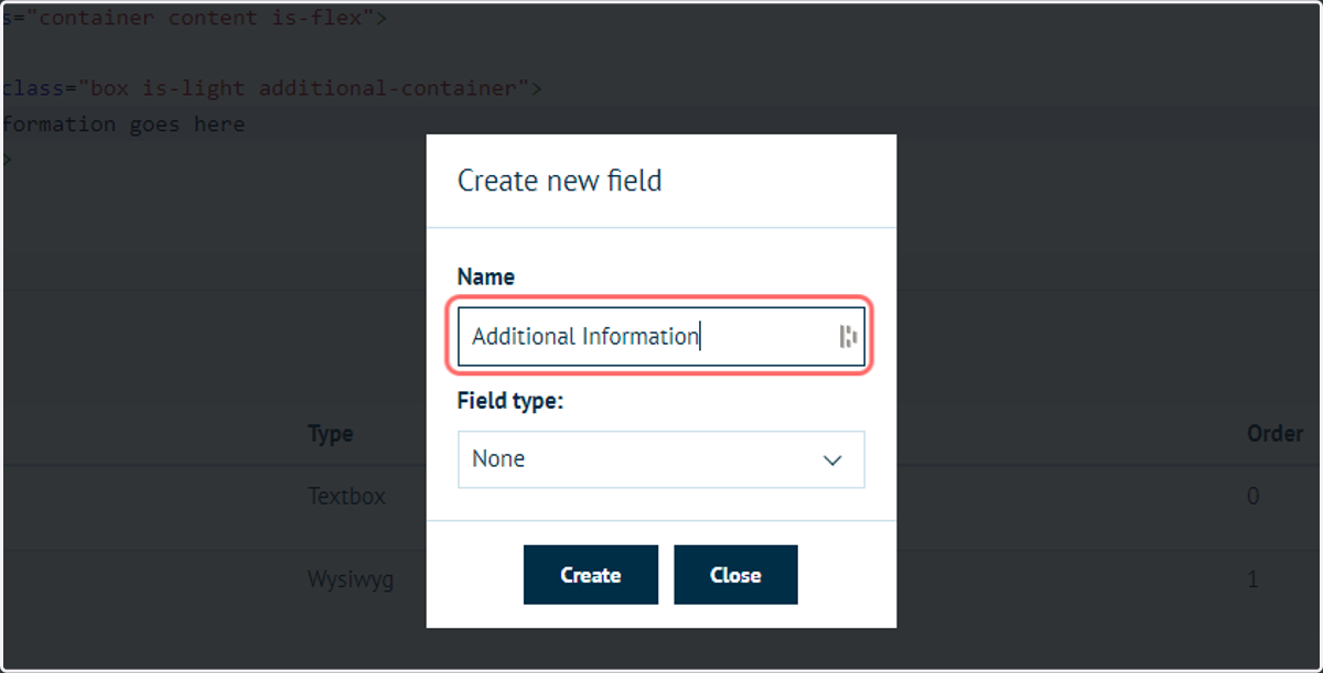 Type a field name